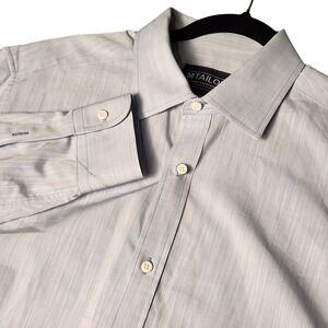 MTAILOR Men Light Blue Striped Dress Shirt Designed in San Francisco 100% Cotton
